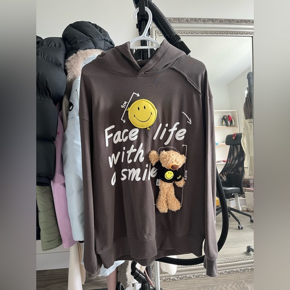 13DE MARZO PALDA BEAR VELCRO PATCH BALLON HOODIE DARK GULL GRAY -brand new - Picture 8 of 13